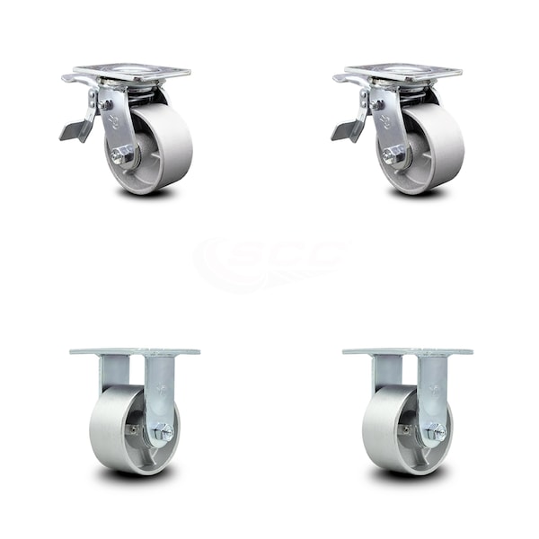 4 Inch Semi Steel Caster Set with Ball Bearings 2 Brakes 2 Rigid